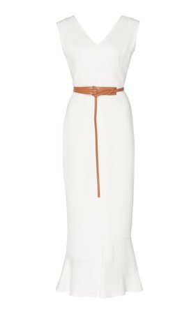 Belted Flared Crepe Midi Dress by Victoria Beckham | Moda Operandi