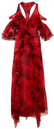 Poppy Print Ruffled Gown - Womens - Red Print