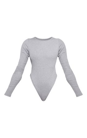 Grey Marl Basic Rib Long Sleeve Bodysuit | PrettyLittleThing USA