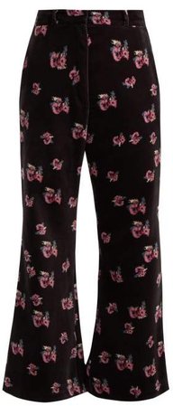 Racil - Lauren Floral Print Velvet Flared Trousers - Womens - Black Multi