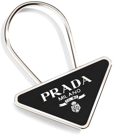 Prada Triangle Logo Lacquer Plaque Keyring, Black/silver at Amazon Men’s Clothing store