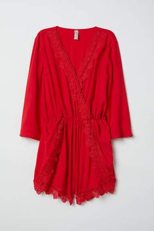 Jumpsuit with Lace - Red