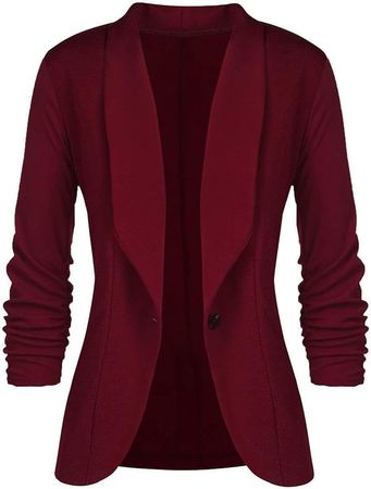 Women's Casual Work Office Elegant Open Front Shawl Lapel Stretch Blazer Jacket Long Sleeve One Button Suit Jackets at Amazon Women’s Clothing store