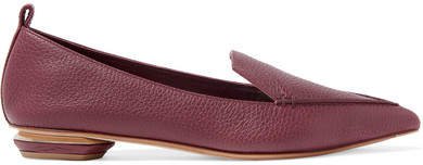 Beya Textured-leather Point-toe Flats - Burgundy