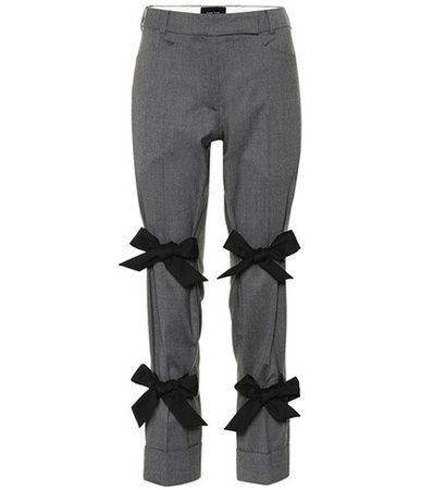 Bow-trimmed stretch wool pants
