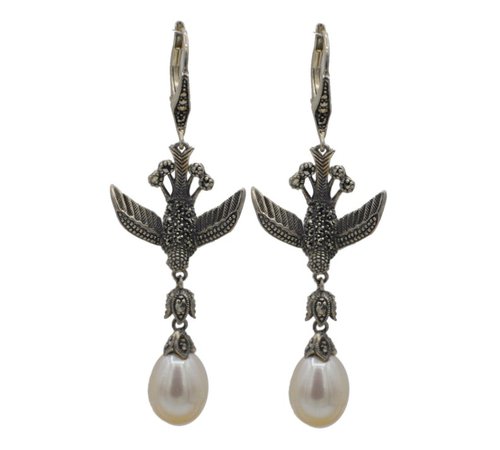 Bird Earrings Marcassite Vintage Earrings 925 Silver | Etsy