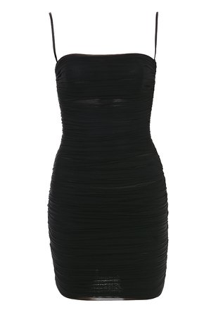 Clothing : Bodycon Dresses : 'Ella' Black Ruched Organza Mesh Mini Dress
