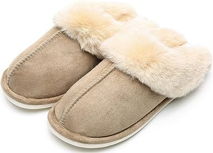 Amazon.com | Epsion Womens Winter Warm Slipper Faux Fur Fluffy Slip-On House Slippers Suede Plush Lined/Anti-Skid Sole Indoor Outdoor | Slippers