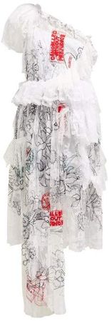 Giselle Asymmetric Embroidered Tulle Dress - Womens - White Multi