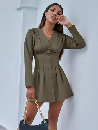Solid Button Through Shirt Dress | SHEIN USA