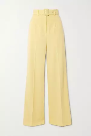 De La Vali Lily Belted Woven Wide-leg Pants In Pastel Yellow | ModeSens