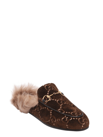 Gucci fur velvet brown loafers