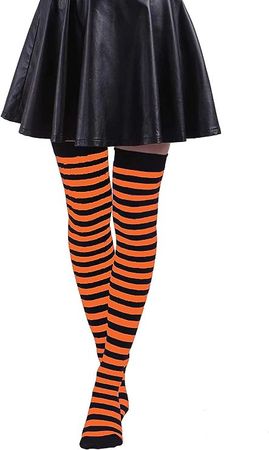 SENTELEGRI Halloween Women's Orange and Black Over Knee Long Striped Thigh High Socks : Amazon.co.uk: Fashion