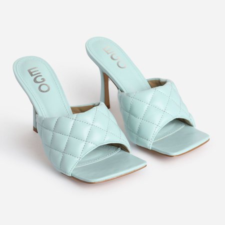 Tropez Square Toe Quilted Heel Mule In Light Blue Faux Leather | EGO