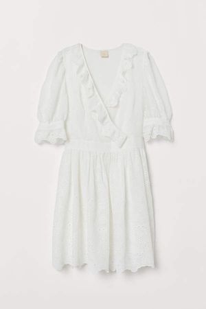 Ruffled Dress with Embroidery - White
