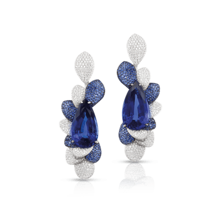 18k White Gold Giardini Vento Atelier Earrings with Tanzanite, Blue Saphire, Pasquale Bruni