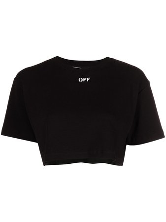 Shop Off-White logo-print cropped rib T-shirt with Express Delivery - FARFETCH