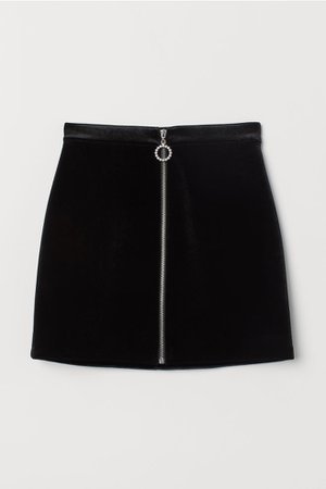 Бархатная юбка с молнией - Black - Женщины | H&M RU