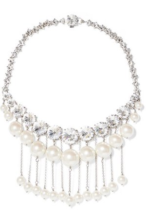 Miu Miu | Silver-tone faux pearl and crystal necklace | NET-A-PORTER.COM