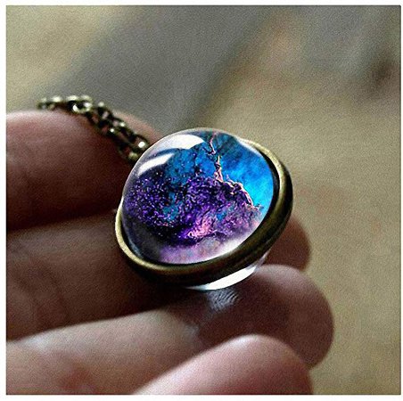 Amazon.com: Womens Pendant Necklaces New Nebula Galaxy Double Sided Pendant Outer Space Necklace Universe Silver Jewelry Glass Art Picture Handmade Necklace 5: Clothing