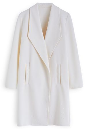 Lapel Open Front Quilted Cotton-Blend Coat in Ivory - Retro, Indie and Unique Fashion