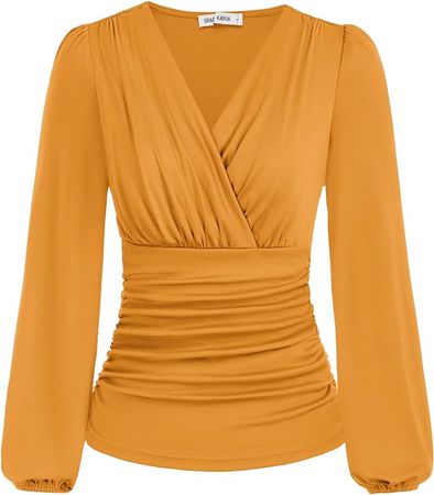 Amazon.com: GRACE KARIN 2024 Womens Tops Elegant Surplice Wrap Blouse V Neck Long Sleeve Casual Ruched Top : Clothing, Shoes & Jewelry