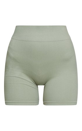 Sage Green Seamless High Waist Rib Shorts | PrettyLittleThing USA