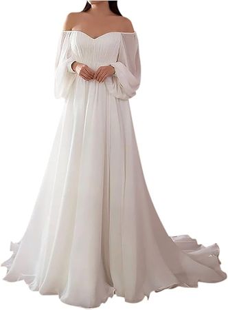 MEOILCE Sexy Bridesmaid Bride Dresses for Women Elegant Wedding Guest Off Shoulder Solid Color Formal White Maxi Dress at Amazon Women’s Clothing store