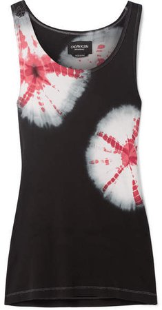 Embellished Tie-dyed Ribbed Cotton-jersey Tank - Black