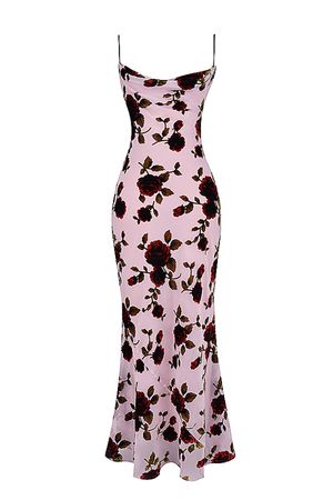 Clothing : Maxi Dresses : 'Serena' Pink Devore Maxi Dress