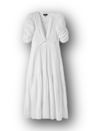 Cheesecloth white Gathered Sleeve Maxi Dress Cotton Blend