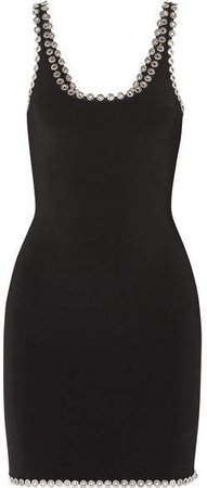 Eyelet-embellished Stretch-knit Mini Dress - Black