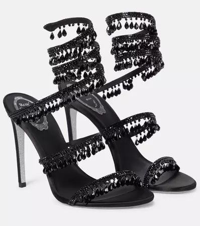 Chandelier embellished satin sandals in black - Rene Caovilla | Mytheresa