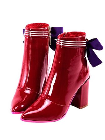 Ruby red ankle bow boots