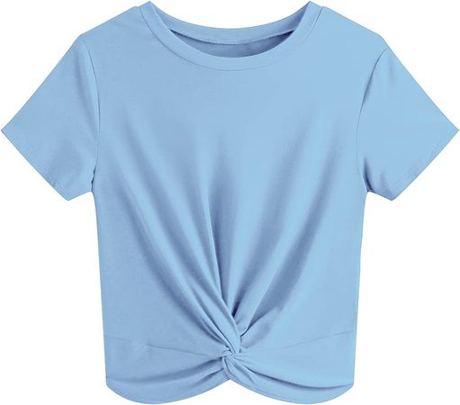 JINKESI Women's Summer Causal Short Sleeve Blouse Round Neck Crop Tops Twist Front Tee T-Shirt Black-X-Large at Amazon Women’s Clothing store