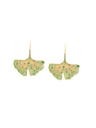 Aurelie Bidermann 18kt yellow gold tsavorite Ginkgo leaf earrings