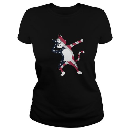 Funny Dabbing Cat American Flag Shirt 4th Of July Clothing 8vv Ladies Tee | TeeShirt21