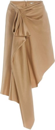 Cushnie Asymmetric Draped Silk Charmeuse Skirt