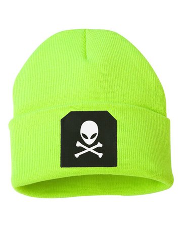 *clipped by @luci-her* Area 51 High Visibility Yellow Beanie (Black and White Patch) - Cryptic Apparel