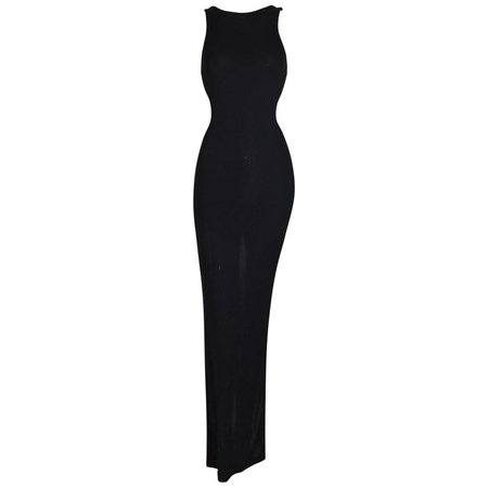 1995 Gianni Versace Semi-Sheer Slinky Black Knit High Slits Gown Dress