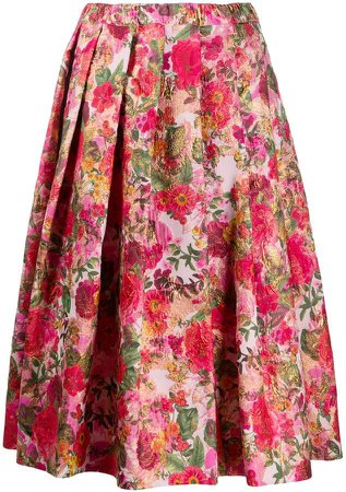 pleated floral midi skirt