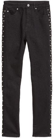 Slim-fit Pants with Studs - Black