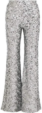 Sequined Tulle Flared Pants - Silver