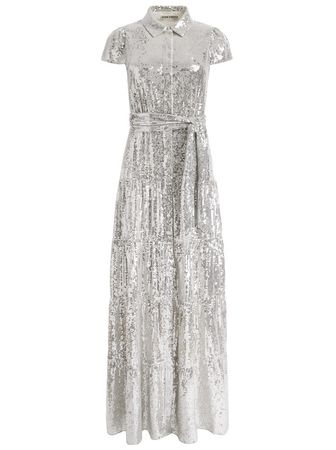 Miranda Embellished Tiered Maxi Dress In Silver | Alice And Olivia