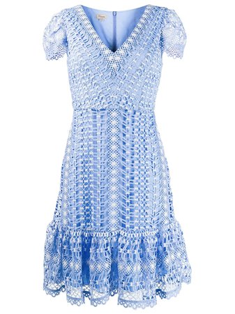 Temperley London Short-Sleeved Crochet Dress 19ABLO53242 Blue | Farfetch