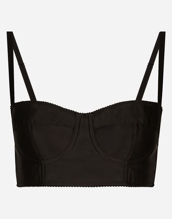 Short satin and marquisette corset in Black for | Dolce&Gabbana® US