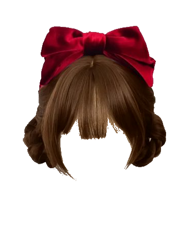 Red Top Bow with Braided Buns and Bangs Brown (Dei5 edit)