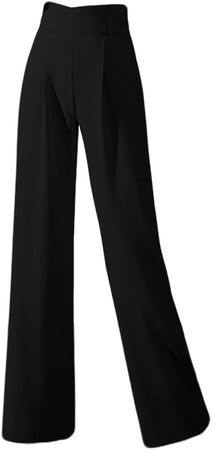 AOBRICON Wide Leg Pants Fashion Women Apricot Black Drape Straight Trousers Casual Elastic Waist Office Suit Pants at Amazon Women’s Clothing store