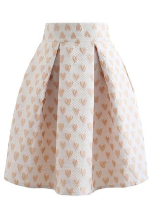 Sweet Heart Jacquard Pleated Skirt in Cream - Retro, Indie and Unique Fashion