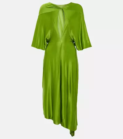 Cape Sleeve Cutout Midi Dress in Green - Victoria Beckham | Mytheresa